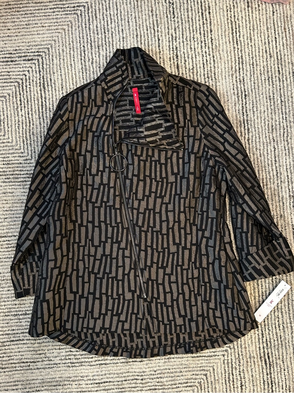 IC by Connie K Asymmetric Zip Brick-Pattern Jacket Women’s Medium Lagenlook